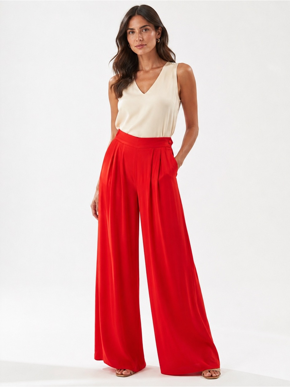 Ralph Lauren Cherry Red Silk Blend Wide Leg Palazzo Pants Size 6